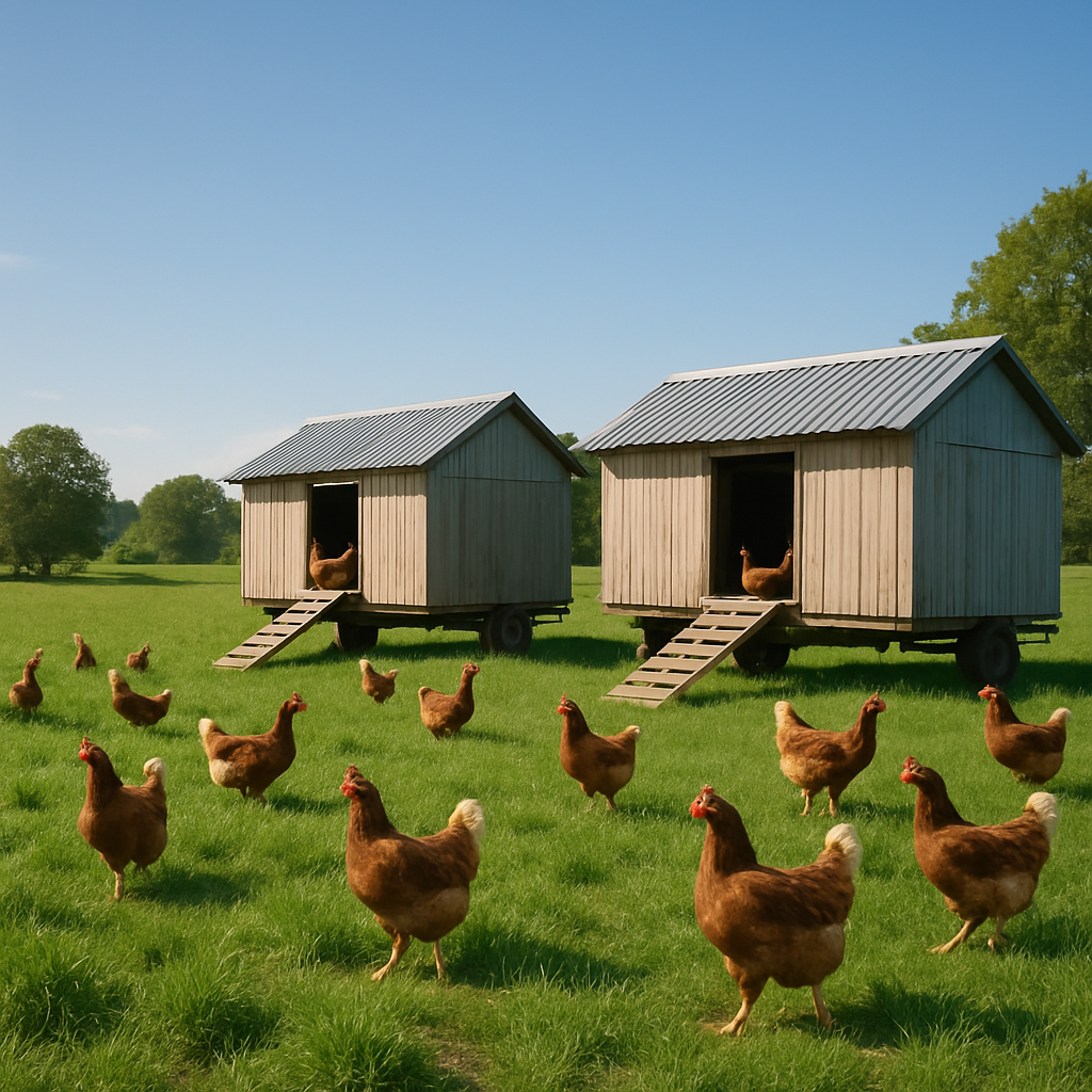 Mobile chicken farming in a natural environment